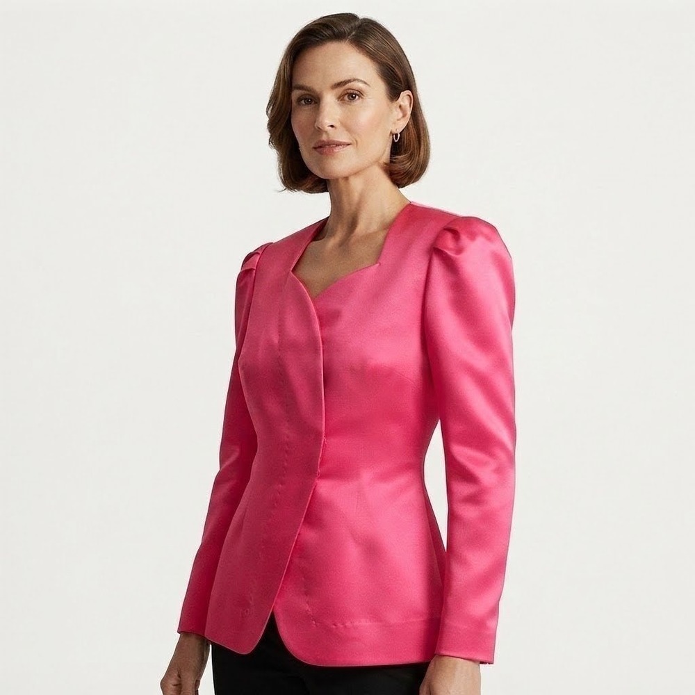 Vintage Satin Puff Sleeve Blazer Medium Fuchsia Dopamine 90s Bright Feminine